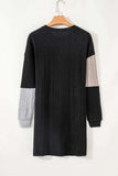 Color Block Drop Shoulder Long Sleeve Mini Dress - Trendsi - Flyclothing LLC