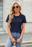 Smocked Round Neck Short Sleeve T-Shirt - Trendsi - Flyclothing LLC