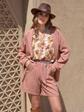 Lace Detail Collared Neck Long Sleeve Top and Shorts Set - Trendsi - Flyclothing LLC