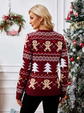 Gingerbread Round Neck Long Sleeve Sweater - Trendsi - Flyclothing LLC