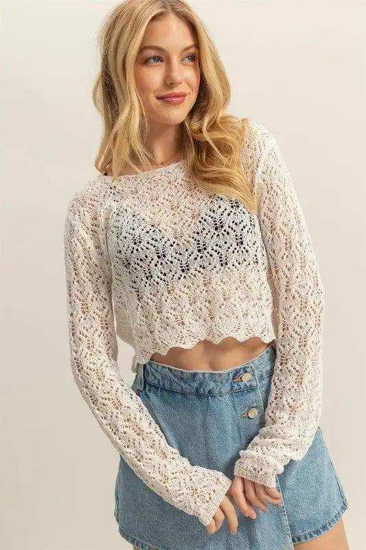 HYFVE Crochet Round Neck Cropped Knit Cover Up - Trendsi - Flyclothing LLC