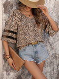 Printed V-Neck Half Sleeve Blouse - Trendsi - Flyclothing LLC