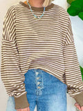 Striped Round Neck Long Sleeve Sweatshirt - Trendsi - Flyclothing LLC