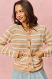 SO ME Stripe Long Sleeves Button Sweater Cardigan - Trendsi - Flyclothing LLC