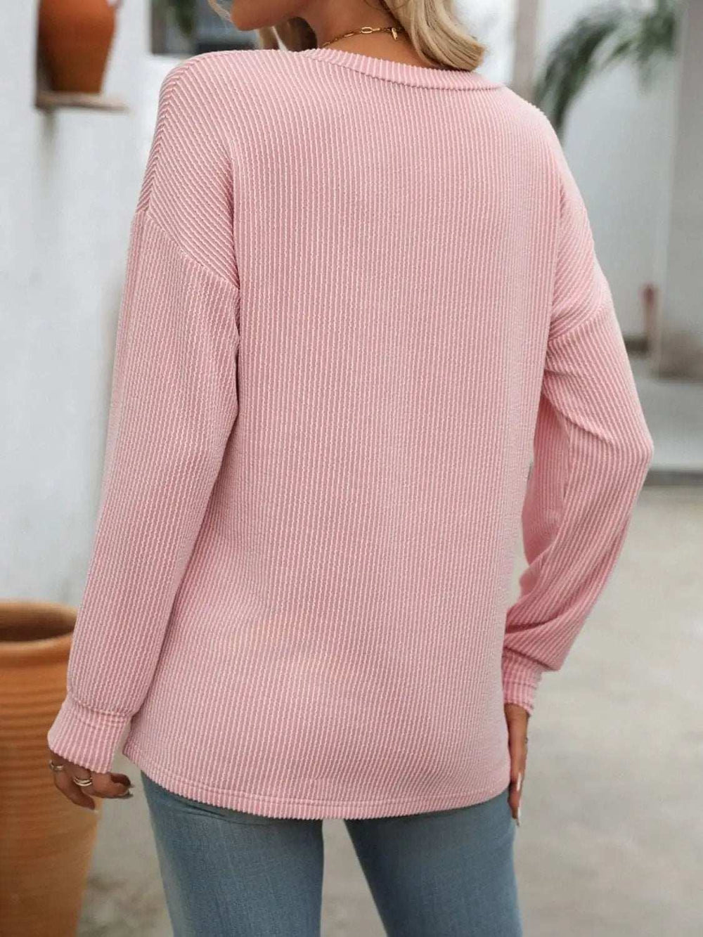 V-Neck Long Sleeve T-Shirt - Trendsi - Flyclothing LLC