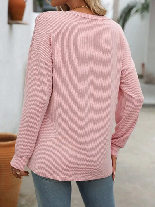 V-Neck Long Sleeve T-Shirt - Trendsi - Flyclothing LLC