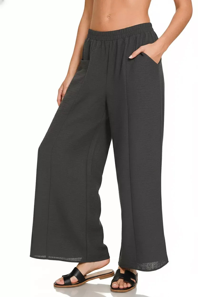 Zenana Woven Airflow Elastic Waistband Pants - Trendsi - Flyclothing LLC