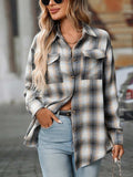 Oversized Plaid Button-Up Shirt - Trendsi - Flyclothing LLC