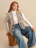 Plus Size Printed Sherpa Vest Coat - Trendsi - Flyclothing LLC