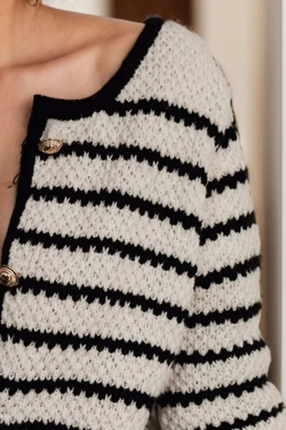 Striped Button Up Long Sleeve Cardigan - Trendsi - Flyclothing LLC