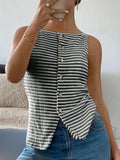 Button Down Striped Tank - Trendsi - Flyclothing LLC
