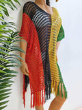 Fringe Color Block Scoop Neck Cover Up - Trendsi - Flyclothing LLC