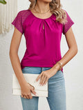 Round Neck Lace Short Sleeve Top - Trendsi - Flyclothing LLC