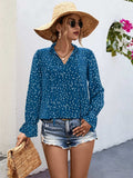 Ruffled Printed Tie Neck Long Sleeve Blouse - Trendsi - Flyclothing LLC