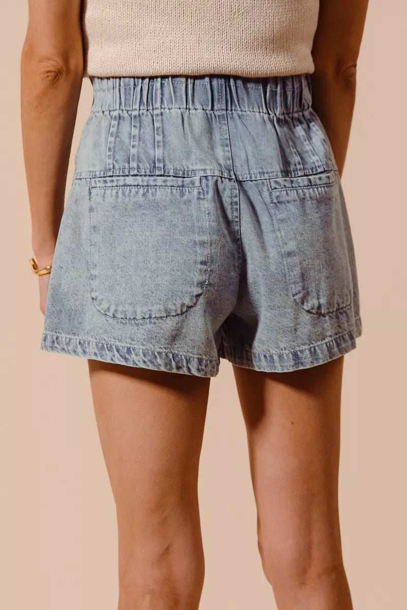 SO ME Flared Denim Shorts with Elasticized Waist - Trendsi - Flyclothing LLC