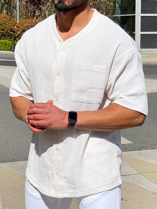 Men's Plus Size Chest Pocket Button Down Shirt - Trendsi - Flyclothing LLC