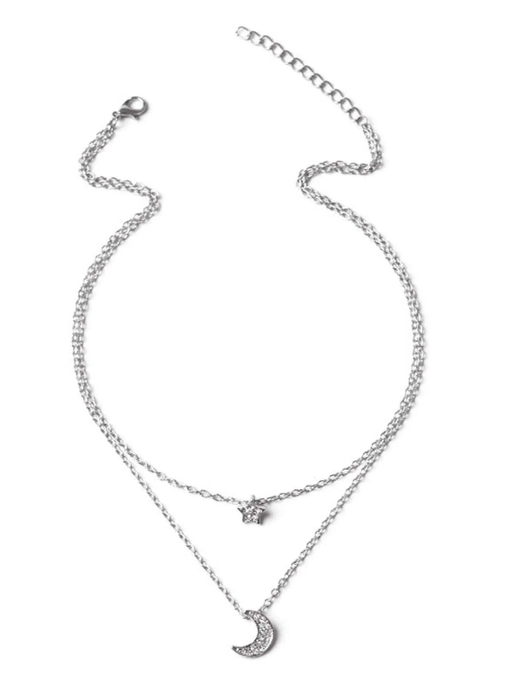 Double Layered Star and Moon Pendant Necklace - Trendsi - Flyclothing LLC