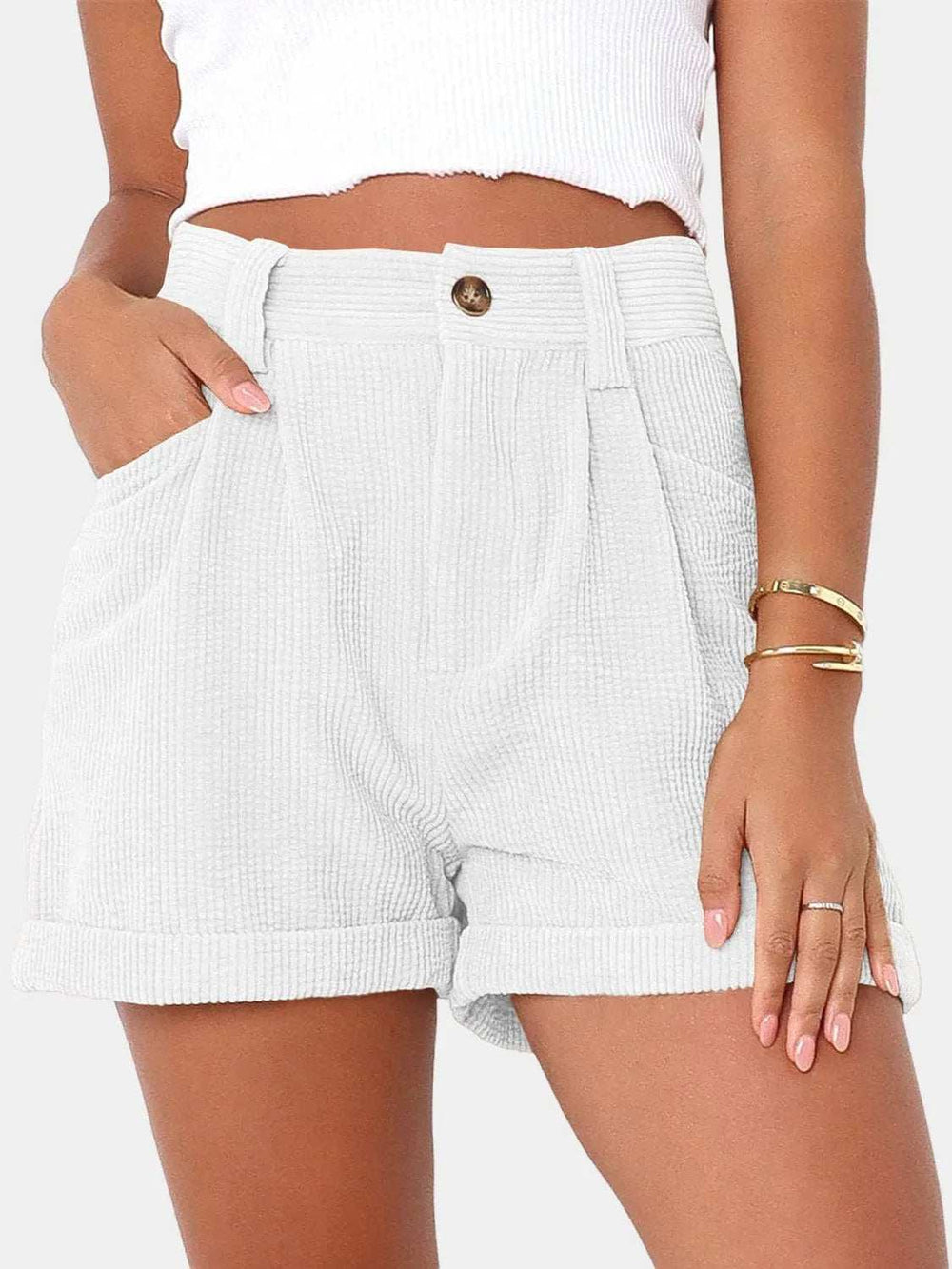 Full Size High Waist Shorts with Pockets - Trendsi - Flyclothing LLC