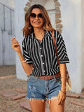 Striped Collared Neck Half Sleeve Shirt - Trendsi - Flyclothing LLC