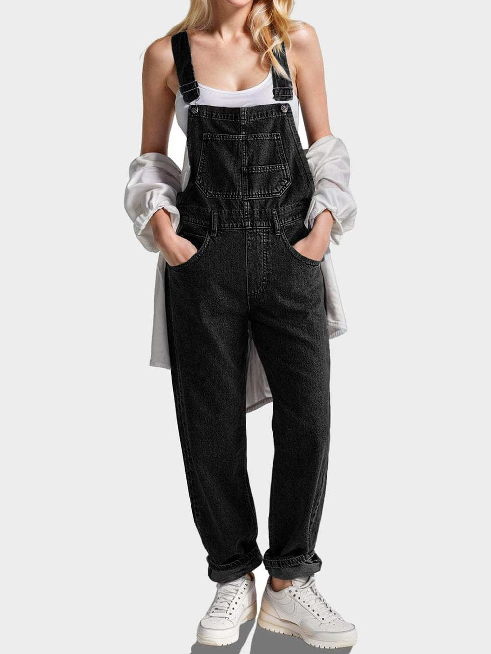 Square Neck Wide Strap Denim Overalls - Trendsi - Flyclothing LLC