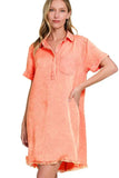 Zenana Tencel Mineral Washed Collared Shirts Dress - Trendsi - Flyclothing LLC
