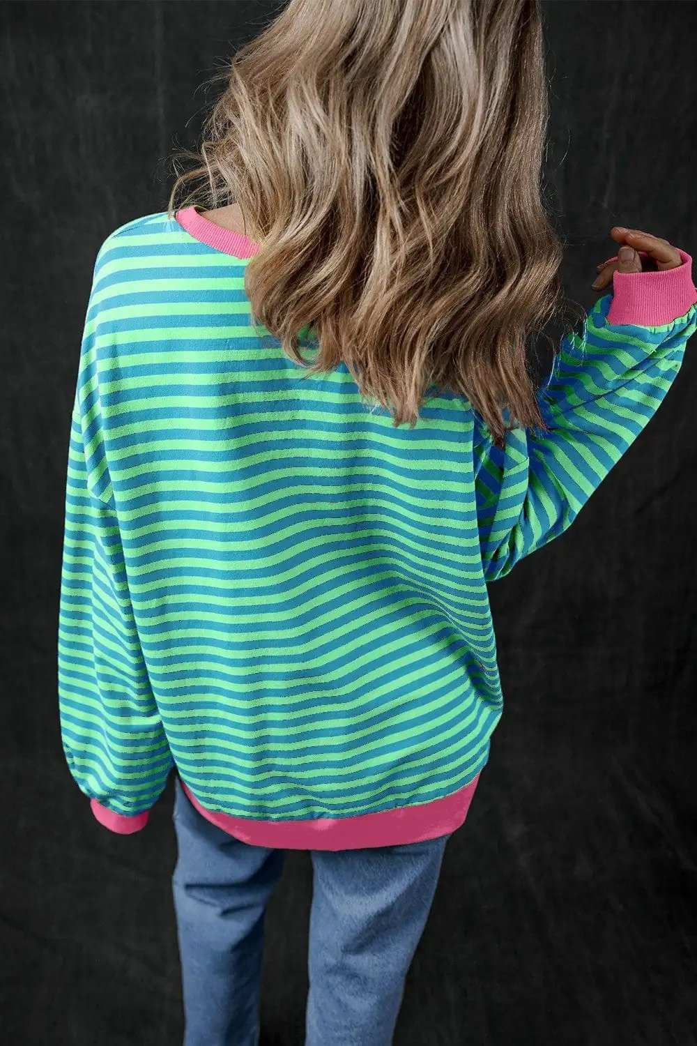 Pumpkin Striped Round Neck Long Sleeve Sweatshirt - Trendsi - Flyclothing LLC