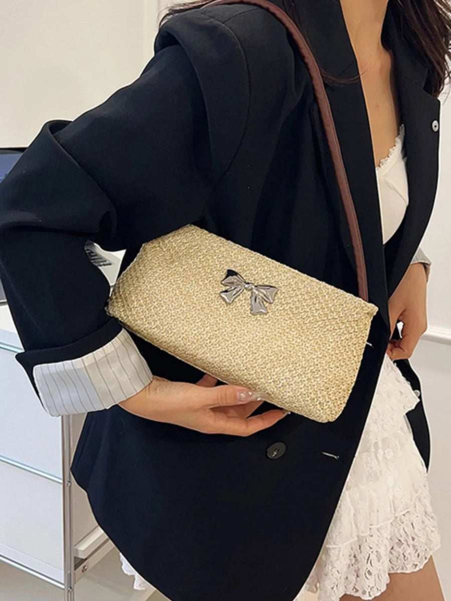 Woven Straw Shoulder Bag with Bow Detail - Trendsi - Flyclothing LLC