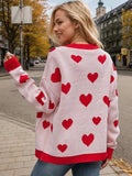 Heart Button Up Dropped Shoulder Long Sleeve Cardigan - Trendsi - Flyclothing LLC