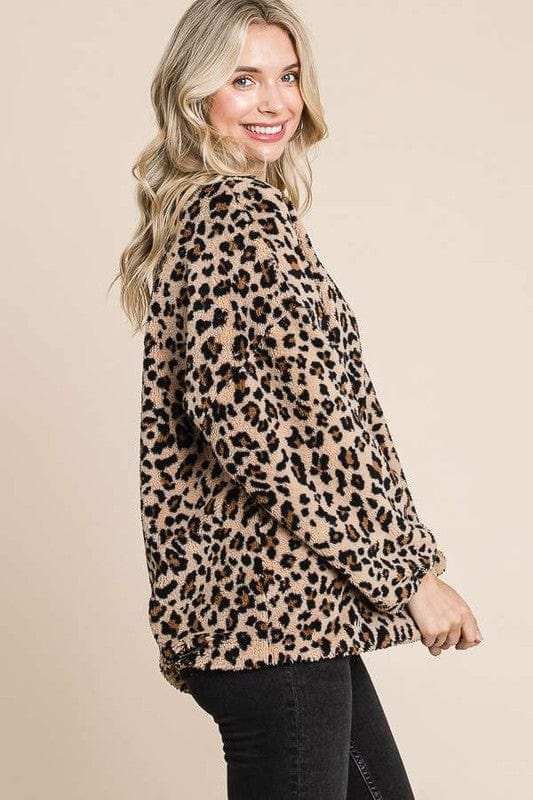 Culture Code Leopard Faux Fur Round Neck Top - Trendsi - Flyclothing LLC