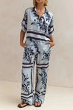 Printed Button Up Shirt and Pants Set - Trendsi - Flyclothing LLC