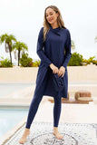 Cap, Long Sleeve Hooded Top and Pants Swim Set - Trendsi - Flyclothing LLC