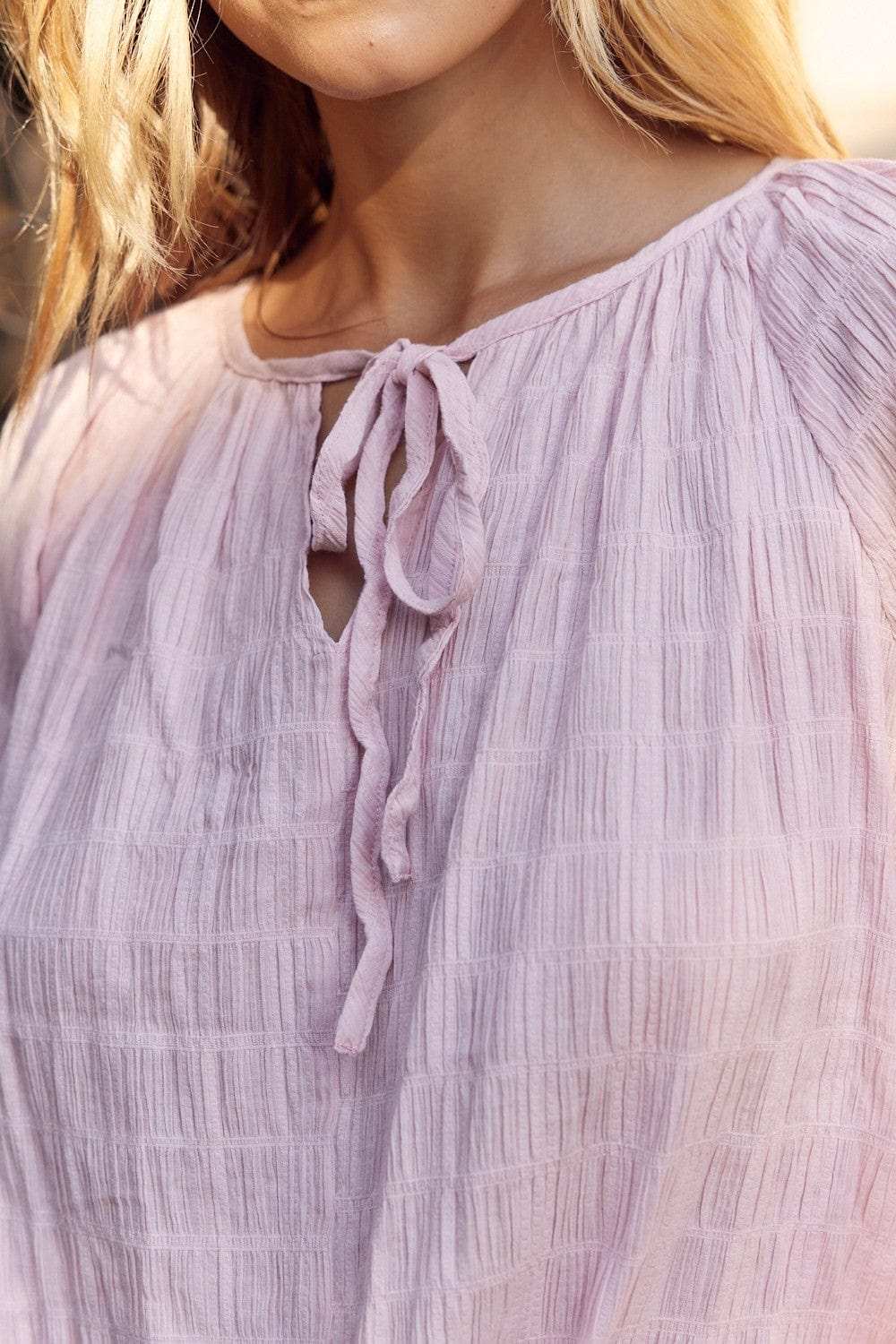 In February Textured Tie Neck Blouse - Trendsi - Flyclothing LLC