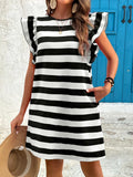 Striped Ruffle Sleeve Casual Summer Dress - Trendsi - Flyclothing LLC