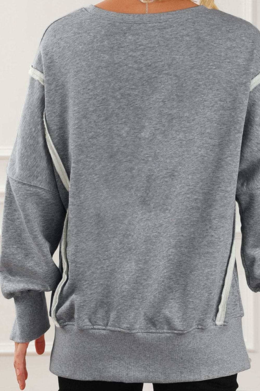 Exposed Seam High-Low Long Sleeve Sweatshirt - Trendsi - Flyclothing LLC