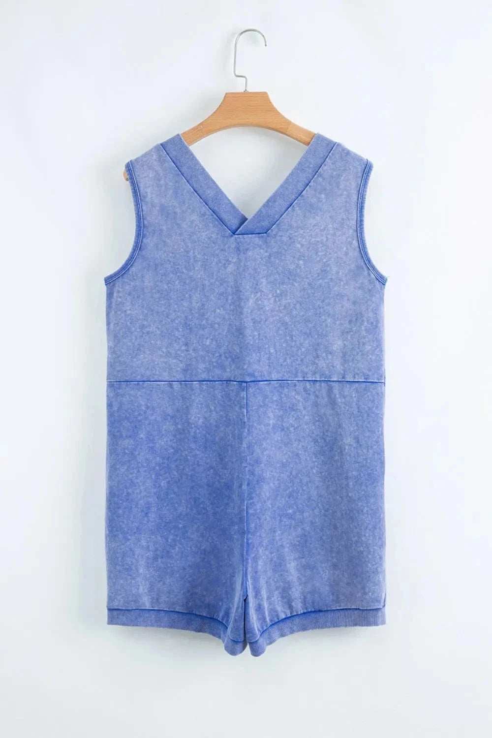 Mineral Wash Pocketed Sleeveless V Neck Loose Romper - Trendsi - Flyclothing LLC
