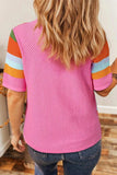 Color Block Eyelet Casual Knit Top - Trendsi - Flyclothing LLC