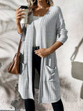 Ribbed Open Front Long Sleeve Cardigan with Pockets - Trendsi - Flyclothing LLC