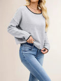 Round Neck Dropped Shoulder Sweater - Trendsi - Flyclothing LLC