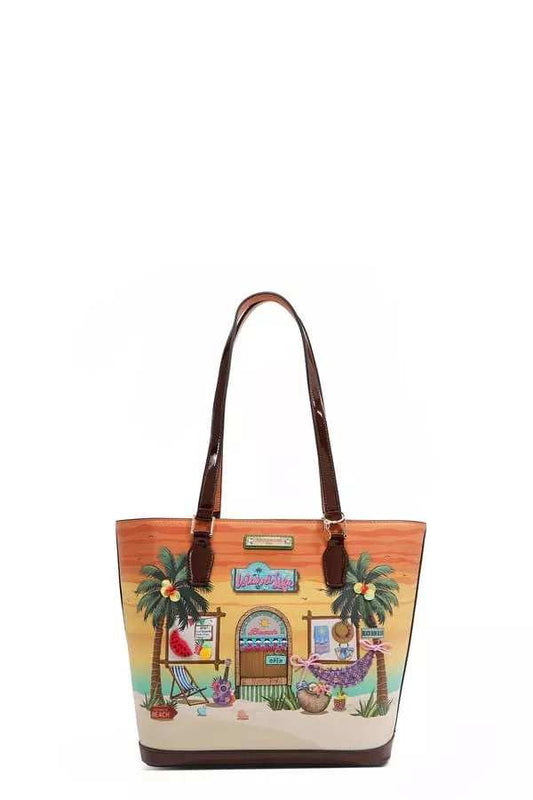 Nicole Lee USA Tropical Beach House Print Shopper Bag - Trendsi - Flyclothing LLC