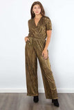 Be Stage Surplice Short Sleeve Pleated Foil Jumpsuit - Trendsi - Flyclothing LLC