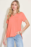 Basic Bae Bamboo Full Size V-Neck High-Low T-Shirt - Trendsi - Flyclothing LLC