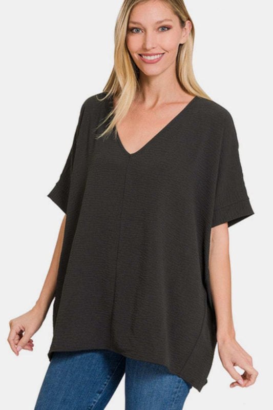 Zenana Full Size V-Neck Short Sleeve Top - Trendsi - Flyclothing LLC