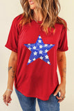 Sequin Star Round Neck Short Sleeve T-Shirt - Trendsi - Flyclothing LLC