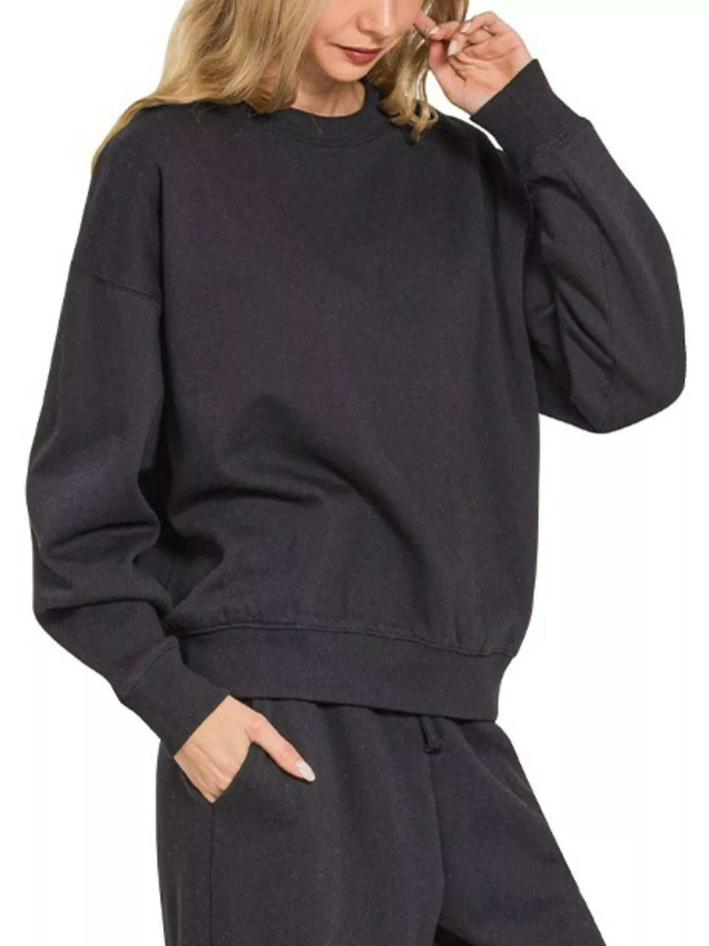 Zenana Fleece Long Sleeve Top and Sweatpants Set - Trendsi - Flyclothing LLC