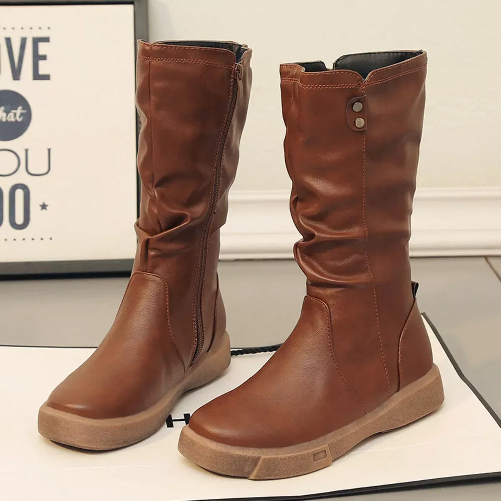 Round Toe Platform Boots - Trendsi - Flyclothing LLC