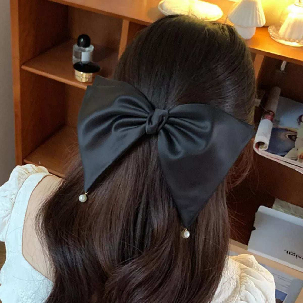 Satin Pearl Bow Hair Clip - Trendsi - Flyclothing LLC