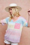 BiBi Rainbow Stripe Printed Triblend Knit Top - Trendsi - Flyclothing LLC
