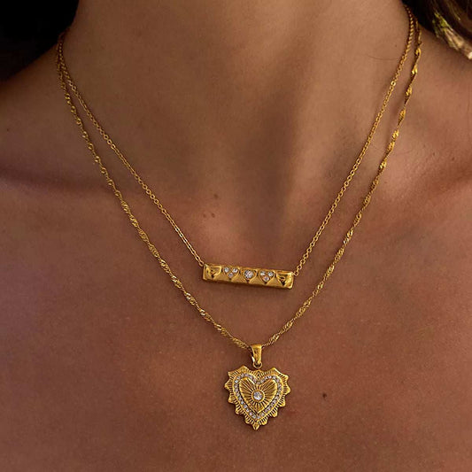 18K Gold-Plated Zircon Pendant Necklace - Trendsi - Flyclothing LLC