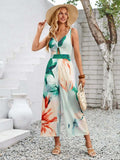 Cutout Printed Wide Strap Jumpsuit - Trendsi - Flyclothing LLC