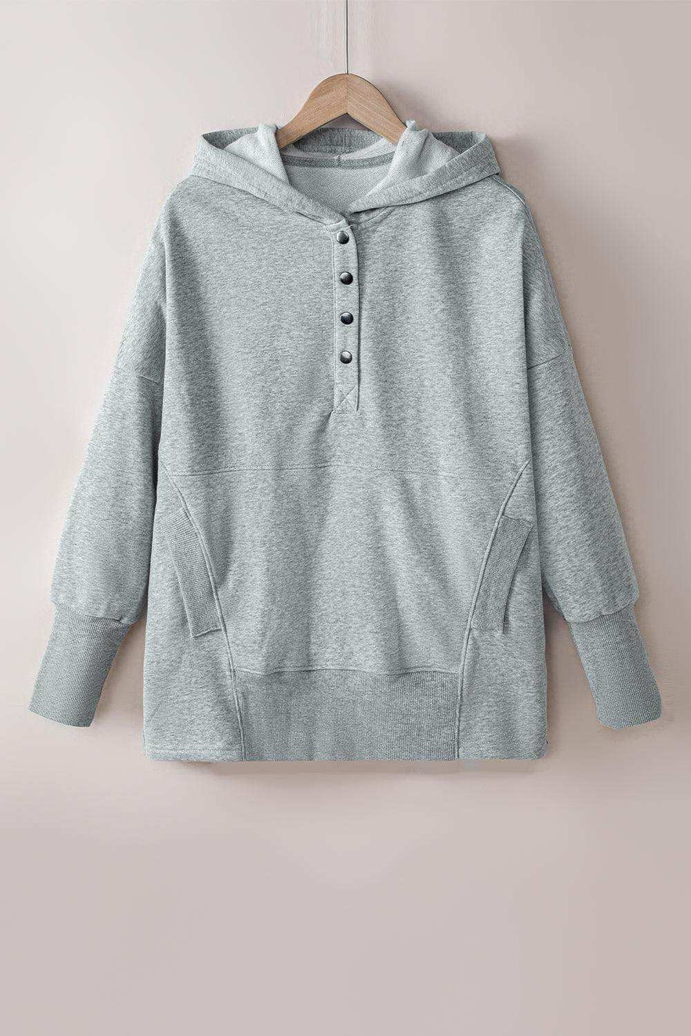 Quarter-Snap Dropped Shoulder Hoodie - Trendsi - Flyclothing LLC